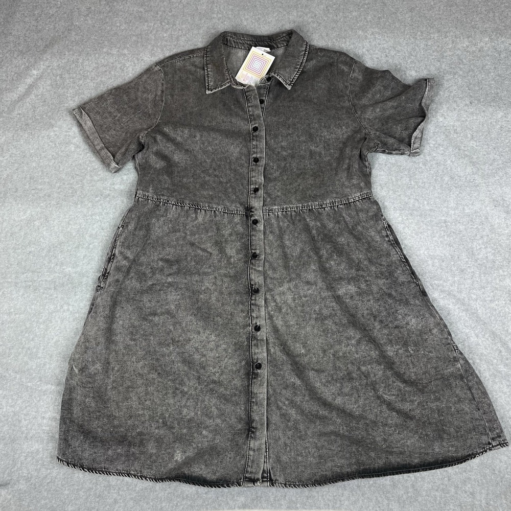 Denim Dress Charcoal Gray Midi Babydoll LuluRoe Ashton Button Up